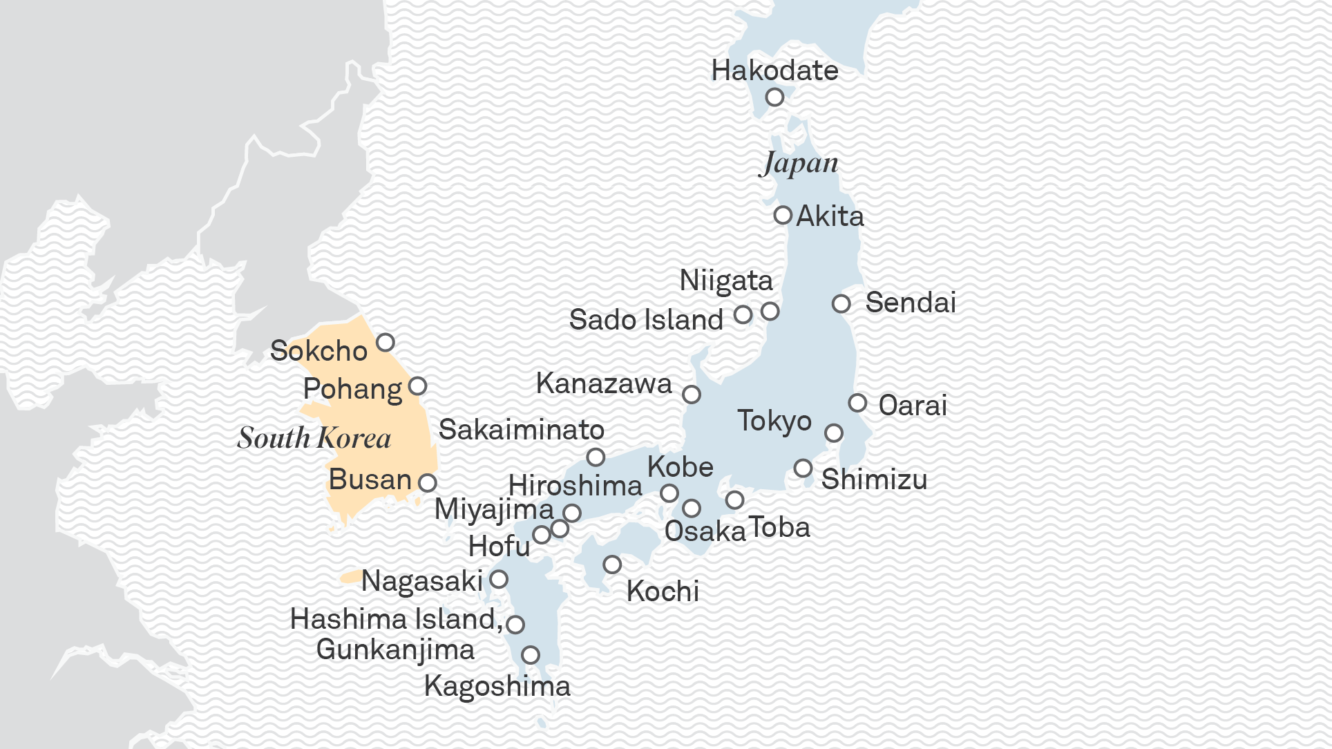 Map of Japan and South Korea
