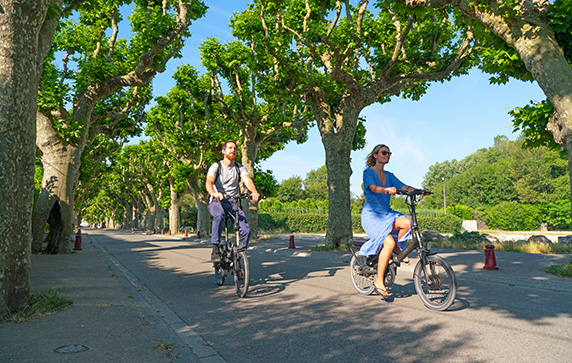 Scenic guests riding e-bikes in Viviers, France