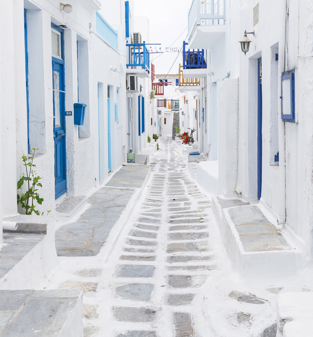 White and blue streets of Mykonos