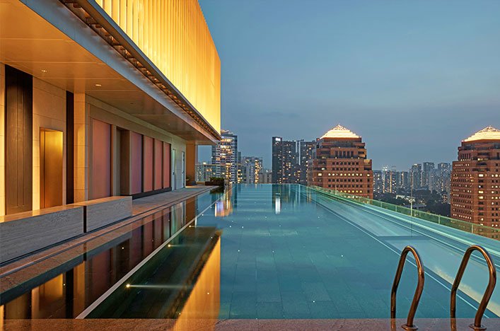 Hotel pool on top of roof in singapore