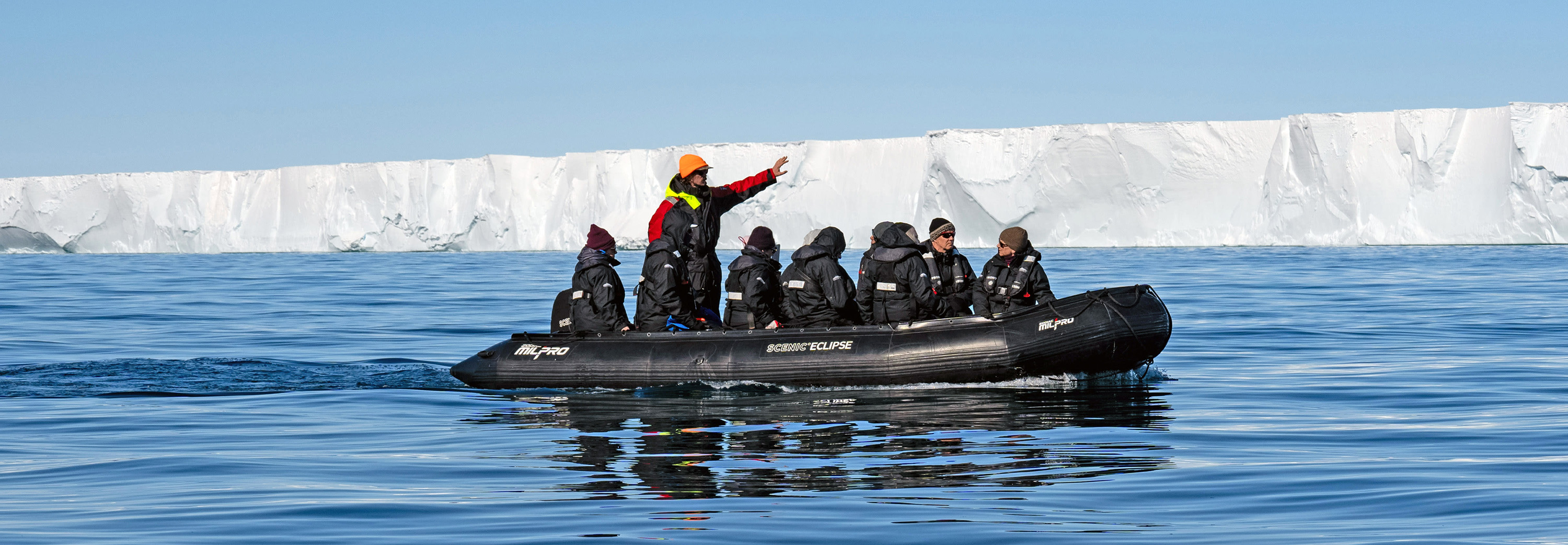 Zodiac to ice shelves in Ross Sea, East Antarctica