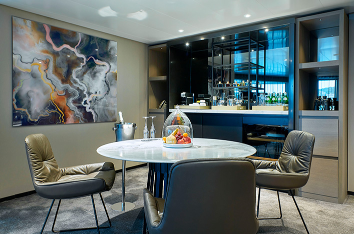 Dining room shot of the Grand Panorama Suite on board the Scenic Eclipse